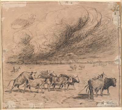 A Flock of Bull-Crazy Cows on Saltholm by Theodor Philipsen