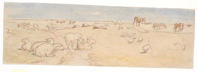 Sheep and Geese on Saltholm (draft for decoration of punch bowl) by Theodor Philipsen