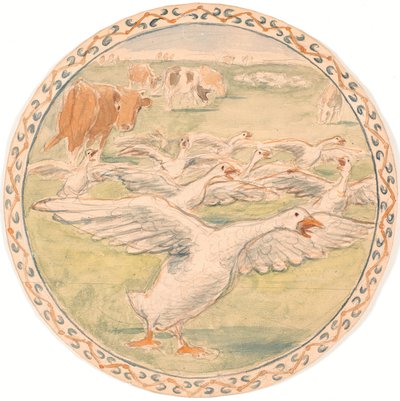 Grazing Cows and Cackling Geese (Draft for Ceramic Dish) by Theodor Philipsen