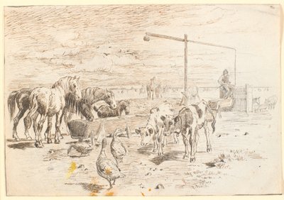 Horses, Calves, and Geese at the Dutch Well on Saltholm by Theodor Philipsen