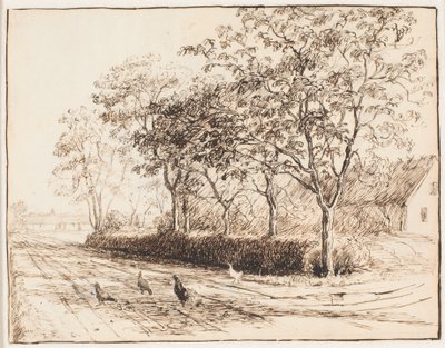 Chickens outside a farm in Kastrup. Katrupvejen by Theodor Philipsen