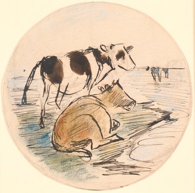 Calves on Saltholm (Draft for Ceramic Dish) by Theodor Philipsen