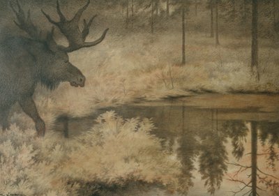 The Elk Comes to Quench His Thirst by Theodor Kittelsen
