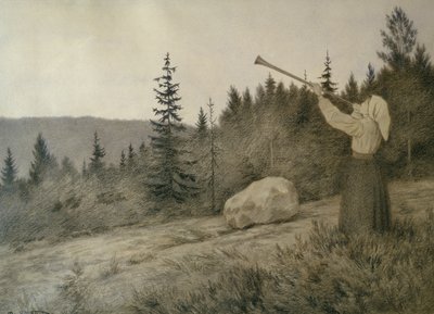 Up Under the Mountain Sounds a Woodwind Instrument by Theodor Kittelsen