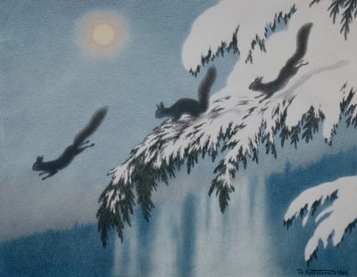 Winter Evening - Squirrel in Flight by Theodor Kittelsen