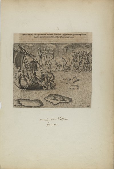 Appellit navis gallicai: qui inerant, redimunt a barbaris gossip pium... (from book, Americae, part three) by Theodor de Bry