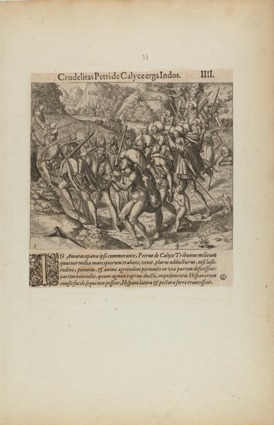 Cruelty of Petride Calyce Towards the Indians, from book Americae, part four by Theodor de Bry