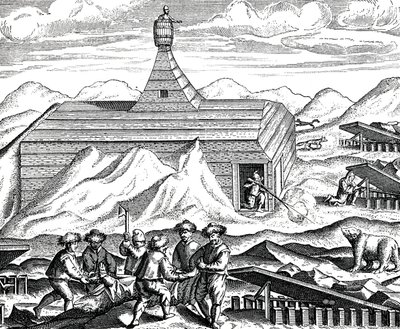 Cutting up a bear at North Pole by Theodor de Bry