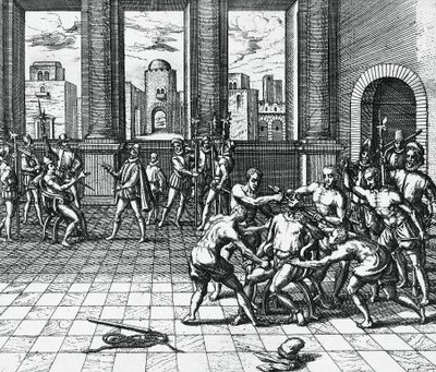 Inca Emperor Atahualpa being garroted by Pizarro