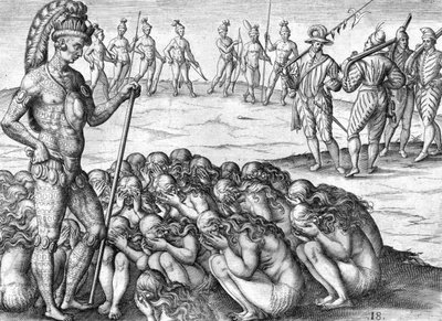 Indian Captives Saturiwa by Indians Potano by Theodor de Bry