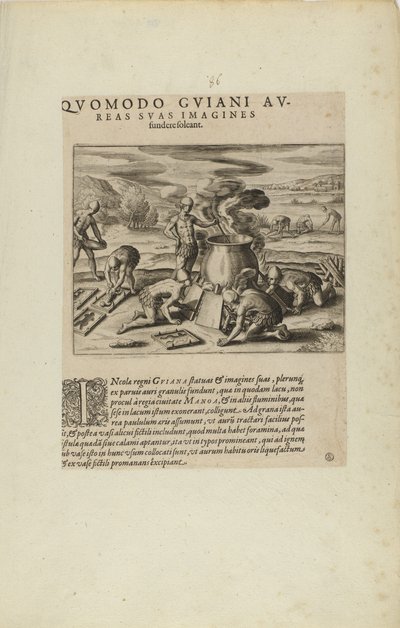Quomodo Guiani Aureas Suas Imagines Fundere Soleant. (from book, Americae, parts seven and eight) by Theodor de Bry