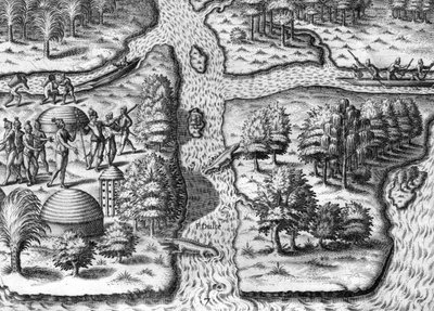 The French Expedition Based in Charlesfort, Parris Island by Theodor de Bry