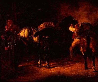 Three Horses in a Stable by Theodore (attr. to) Gericault