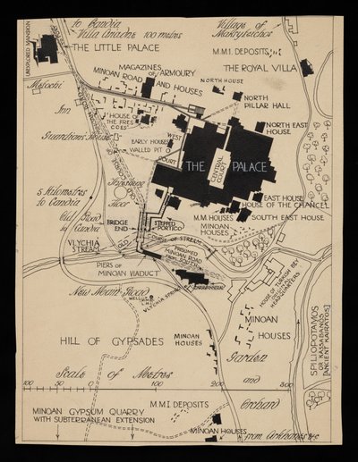 Map of Knossos buildings surrounding the Palace, circa 1903 by Theodore Fyfe