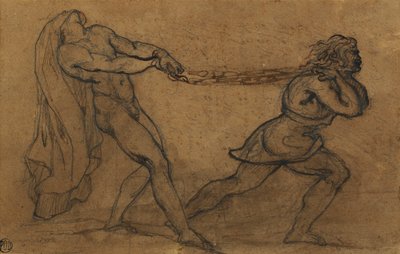 A Male Nude Pulled by Another Male by Theodore Gericault