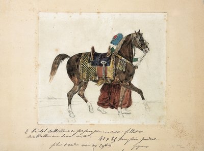 A Harnessed Horse Led by a Mameluk, Two Pyramids in the Background by Theodore Gericault