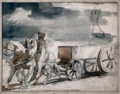 Ammo trolley fired by two horses by Theodore Gericault