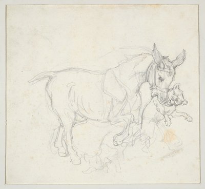 Donkey Holding Dog in its Mouth (recto); Study of Deer Chased by Dogs, Doe