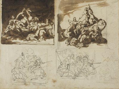 Five Sketches for a Cavalry Battle by Theodore Gericault