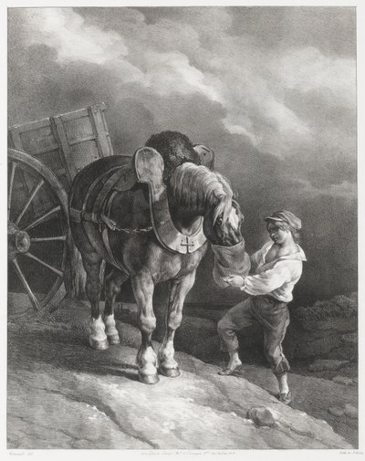 A Boy Giving Oats to a Hitched Horse by Theodore Gericault