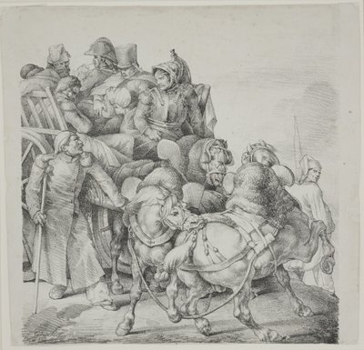 Horse-drawn Cart Full of Wounded Soldiers (lithograph by C. Motte) by Theodore Gericault