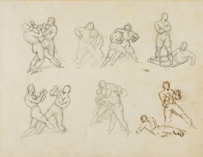 Seven Sketches of Pairs of Boxers by Theodore Gericault