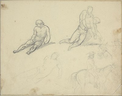 Sketches: Reclining Nude, Man Supporting the Body of by Theodore Gericault