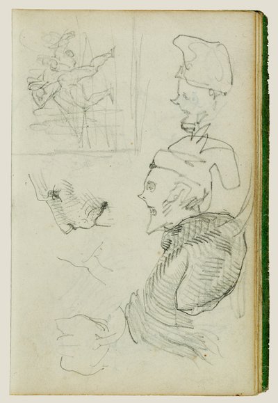 Studies of Lion, Compositional Group Figure Study, Two Caricature Head Studies by Theodore Gericault