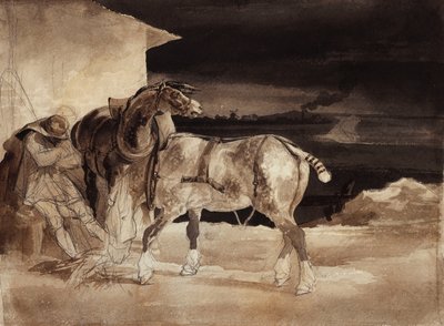 Two Horses and a Sleeping Groom by Theodore Gericault