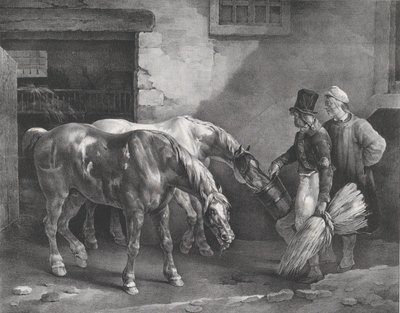 Two Post Horses at the Door of a Stable by Theodore Gericault