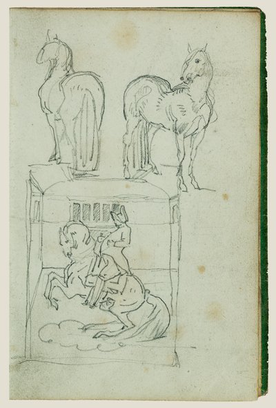 Two Standing Horses, Man Riding a Rearing Horse by Theodore Gericault