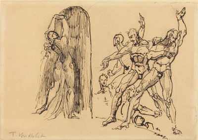 Five Male Nudes Gesticulating as a Nude Woman Enters a Portal by Theodore M. von Holst