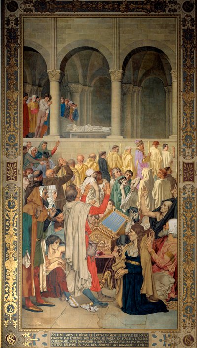 King Louis VI and the people of Paris led by the bishop Etienne asked for protection to Sainte Genevieve by Theodore Pierre Nicolas Maillot