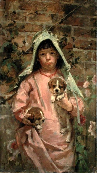 Girl with Puppies by Theodore Robinson