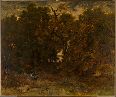 Leaving the Forest, Fontainebleau: Setting Sun by Theodore Rousseau