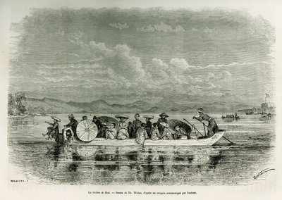 A boat on the river of Hue (Vietnam) (drawing by Th. Weber, to illustrate the story of eight days of embassy in Hue (Kingdom of Annam), 1875, by Mr. Brossard de Corbigny, lieutenant (N), attached to the mission. Engraving in 