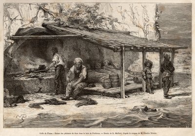 A tuna fishing lodge in the bay of Proelucca, Gulf of Fiume (or Rijeka, Istria) by Theodore Weber