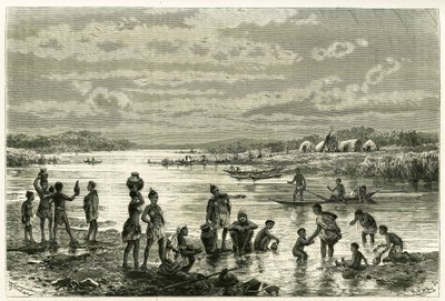 Life on the banks of the Zambeze River (engraving of Th. Weber, to illustrate the story 
