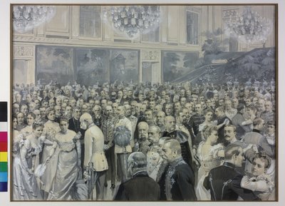 Emperor Franz Joseph hails Francisca Countess Sternberg-Larisch and Maria Theresia Countess Harrach Taxis by Theodore Zasche