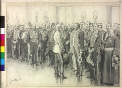 The Emperor is talking with the German ambassador Philpp zu Eulenburg-Hertefeld by Theodore Zasche