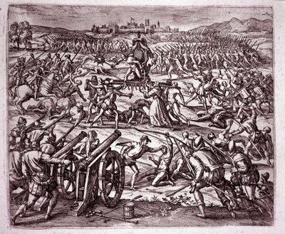 A Dominican Monk Encourages Francisco Pizarro to Seek Revenge on the Inca King Atahualpa (Engraving) by Theodore de Bry