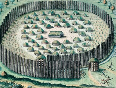A Fortified Indian Village, Illustration from The Discourse of Florida by Theodore de Bry (engraving) by Theodore de Bry