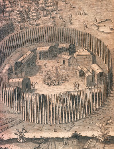 A fortified Indian camp in Virginia by Theodore de Bry