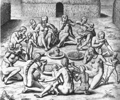 Anthropophage Meals: Cannibals of South America - in “Admirante Narratio Americae”, by Théodore de Bry by Theodore de Bry