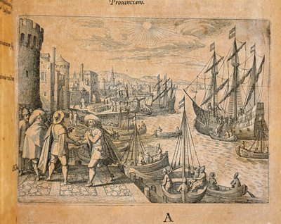 Caravels Leaving for the New World, Spain, engraving by Theodor de Bry by Theodore de Bry