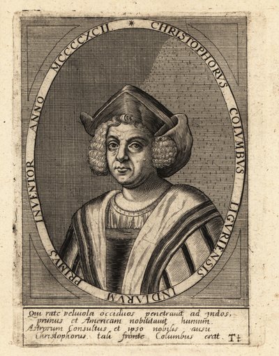 Christopher Columbus, Italian explorer and colonizer by Theodore de Bry