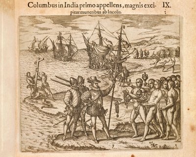 Christopher Columbus Landing on the Island of Guanahani (San Salvador) October 12 by Theodore de Bry