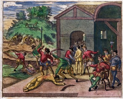 Cruelty of the Spanish Colonists Towards the Indians, Mexico, c.1550 by Theodore de Bry