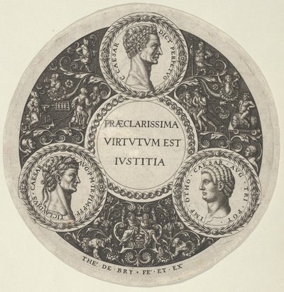 Design for a Dish with Portraits of the Roman Emperors Caesar, Claudius, and Otho, ca. 1588 by Theodore de Bry