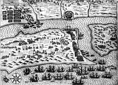 Drake captures the boat “Saint Augustin”, in 1586, by De Bry by Theodore de Bry